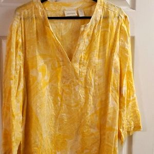Chico's yellow and white sequin trim tunic